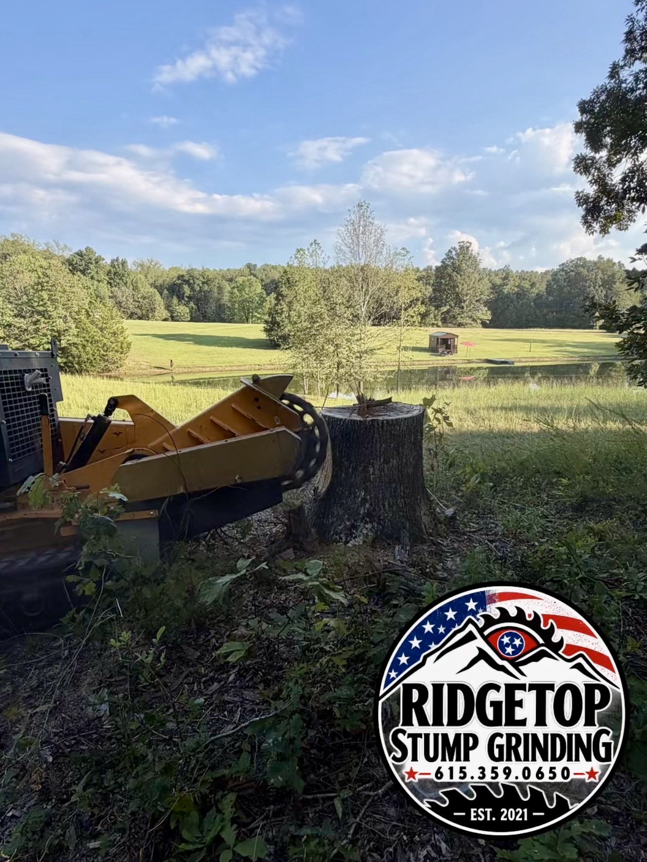 Large stump beside RidgeTop stump grinder