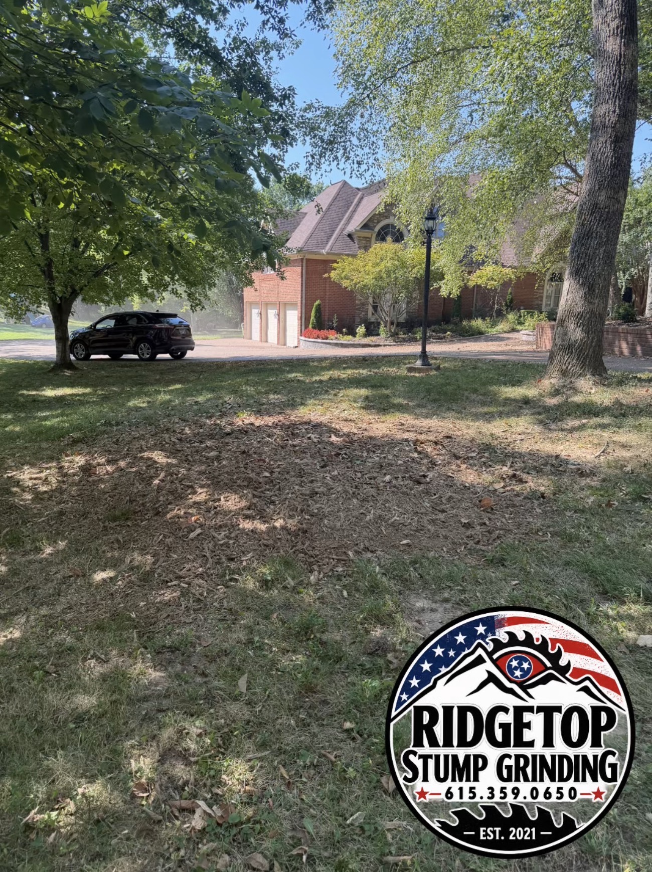 RidgeTop stump grinding at a residential property